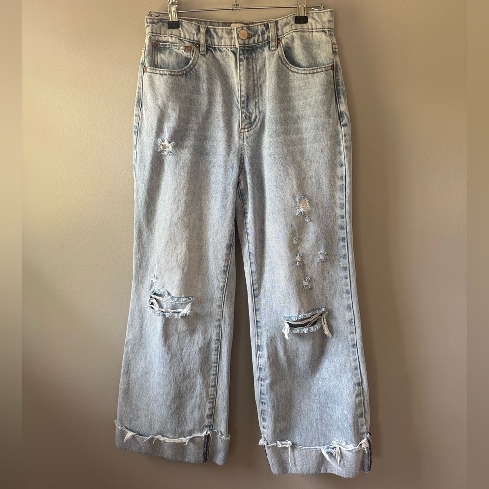 Alice + Olivia Vintage Wash Distressed Wide Leg Jeans